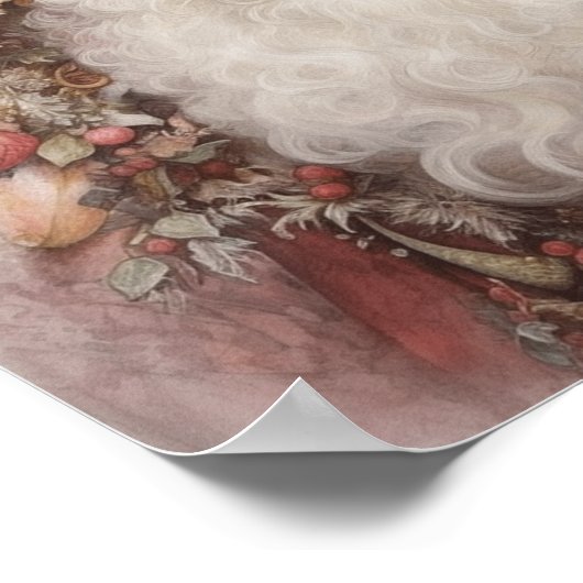 Whimsical Black Santa: Florals & Soft Pinks Poster (Ecke)