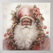 Whimsical Black Santa: Florals & Soft Pinks Poster (Vorne)