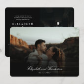 Whimsical Black Typografy Foto Wedding Einladung (Vorne/Hinten)