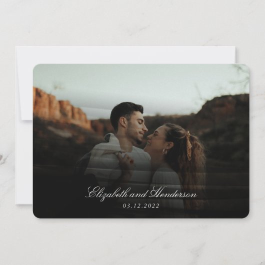 Whimsical Black Typografy Foto Wedding Einladung (Vorderseite)