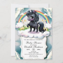 Whimsical Black Unicorn Kinderdusche Einladung