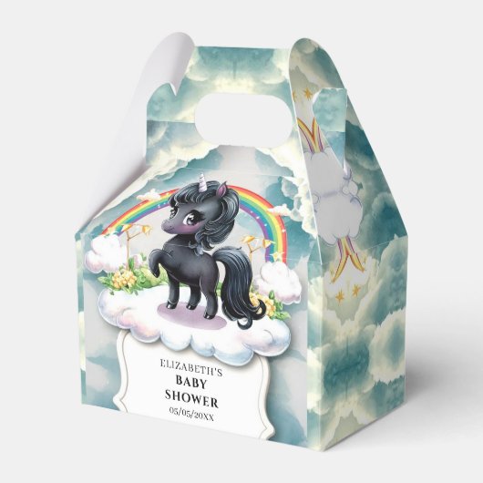 Whimsical Black Unicorn Kinderdusche Geschenkschachtel (Vorderseite)
