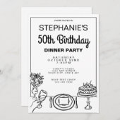 Whimsical Black & White 50. Geburtstag Abendessen Einladung (Vorne/Hinten)