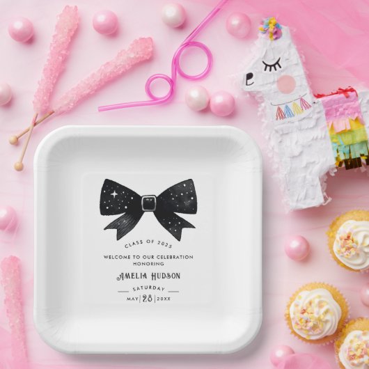 Whimsical Black & White Bow Graduation Party Pappteller (Party)