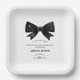 Whimsical Black & White Bow Graduation Party Pappteller