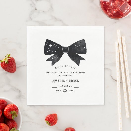 Whimsical Black & White Bow Graduation Party Serviette (Beispiel)