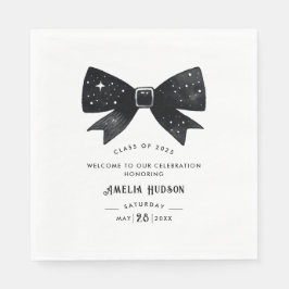 Whimsical Black & White Bow Graduation Party Serviette
