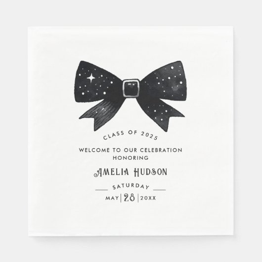 Whimsical Black & White Bow Graduation Party Serviette (Vorderseite)
