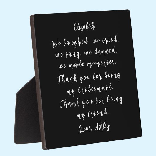 Whimsical Black White Bridesmaid Thank You Poem Fotoplatte
