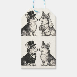 Whimsical Black & White Vintag Corgi Wedding Geschenkanhänger