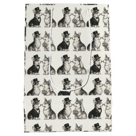 Whimsical Black & White Vintag Corgi Wedding Mittlere Geschenktüte