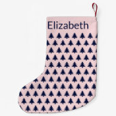 Whimsical Blassrosa Dark Blue Weihnachtsbaumen Nam Kleiner Weihnachtsstrumpf (Rückseite)