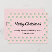 Whimsical Blassrosa und grüne Weihnachtsbäume Feiertagskarte (Vorne/Hinten)