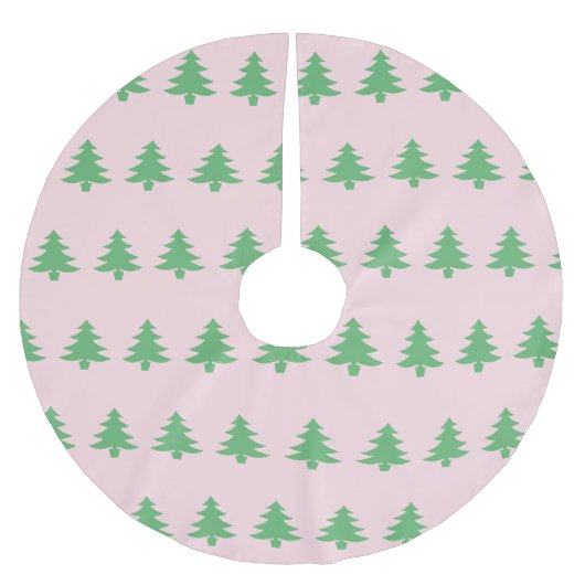 Whimsical Blassrosa und grüne Weihnachtsbäume Polyester Weihnachtsbaumdecke (Vorderseite)