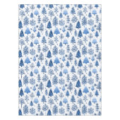 Whimsical Blau und Weiß Winterbaum und Schneeflock Tischdecke (Vorderseite)
