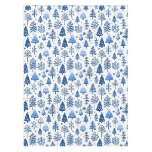 Whimsical Blau und Weiß Winterbaum und Schneeflock Tischdecke