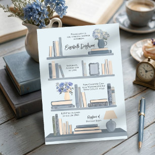 Whimsical blaue Bibliotheksregal-Brautparty Einladung