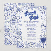 Whimsical blaue handgezeichnete Beach-Bash-Jungges Einladung (Vorne/Hinten)