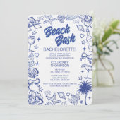 Whimsical blaue handgezeichnete Beach-Bash-Jungges Einladung (Stehend Vorderseite)
