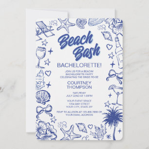 Whimsical blaue handgezeichnete Beach-Bash-Jungges Einladung