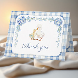 Whimsical Blaue Hortensien-Gans-Baby-Party Dankeskarte