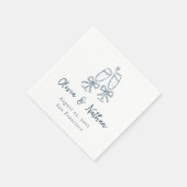 Whimsical Blaue Retro Handgezeichnete Bogen Hochze Serviette (Ecke)
