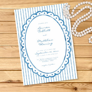 Whimsical Blaue Weiße Aquarell-Streifen-Hochzeit Einladung
