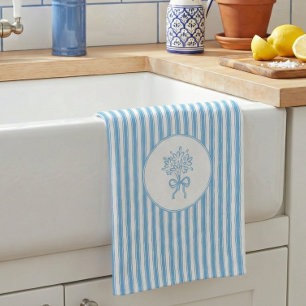 Whimsical Blaue Weiße Streifen Preppy Geschirrtuch