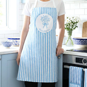 Whimsical Blaue Weiße Streifen Preppy Monogramm Schürze