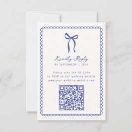 Whimsical, blauer handgezeichneter Hochzeitungs-QR RSVP Karte