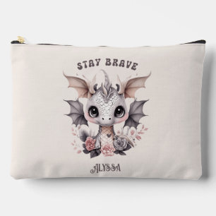 Whimsical "Bleibe Brave" Kleiner Drache mit Blume Zubehörtasche