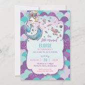 Whimsical Blonde Mermaid Birthday Party Lila Einladung (Vorderseite)