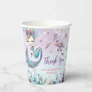 Whimsical Blonde Mermaid Sea Corals Baby Dusche Pappbecher