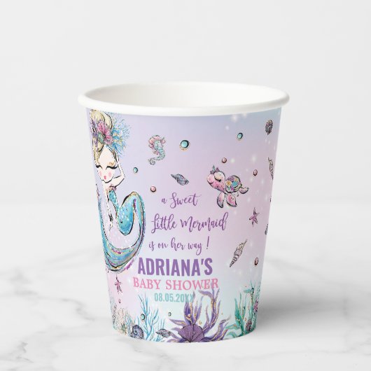 Whimsical Blonde Mermaid Sea Corals Baby Dusche Pappbecher (Vorderseite)