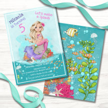 Whimsical Blonde Pink Mermaid Girl Birthday Party