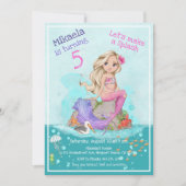 Whimsical Blonde Pink Mermaid Girl Birthday Party Einladung (Vorderseite)