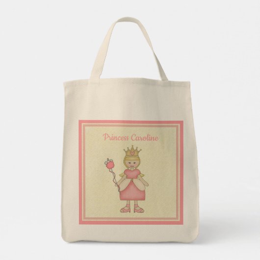Whimsical Blonde Princess in rosa Mit Monogramm Tragetasche (Rückseite)