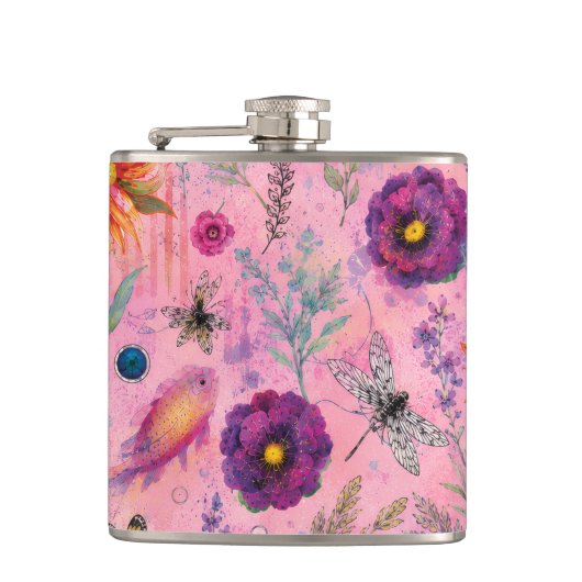 Whimsical Bloom Garten Flachmann (Vorderseite)
