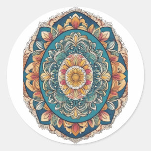Whimsical Bloom Mandala - von Natur Inspiriert Runder Aufkleber