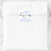 Whimsical Bloom Tree Blue Dots Chic Rücksendeadres Quadratischer Aufkleber (Tasche)