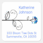 Whimsical Bloom Tree Blue Dots Chic Rücksendeadres Quadratischer Aufkleber (Vorderseite)