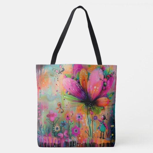 Whimsical Blooms a Burst of Colorful Joy Tasche (Vorderseite)