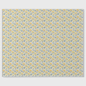 Whimsical Blooms: Lemon & Blue Floral Geschenkpapier (Flach)