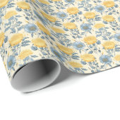 Whimsical Blooms: Lemon & Blue Floral Geschenkpapier (Rolleneckpunkt)