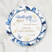Whimsical Blue and Gold Butterfly Kisses Baby Show Geschenkanhänger (Vorderseite)