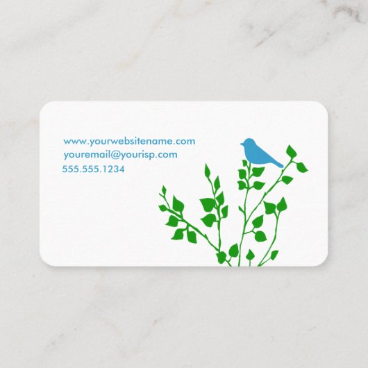 Whimsical Blue and Green Bird Nature Designer Visitenkarte (Rückseite)