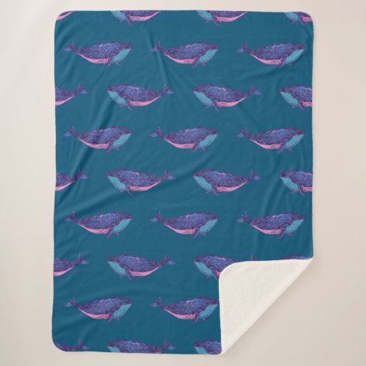 Whimsical Blue and Lila Whale Pattern Ocean Sherpadecke (Vorderseite)