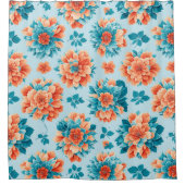 Whimsical Blue and Orange Blossoms: Künstlerisch Duschvorhang (Vorderseite)
