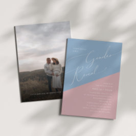 Whimsical Blue and Pink Foto Baby Gender Reveal Einladung