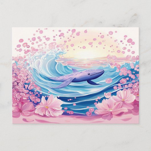 Whimsical Blue and Pink Whale Art Postkarte (Vorderseite)